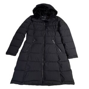 Andrew Marc Stretch Puffer Coat – Women's S Black Long Hooded Faux Fur